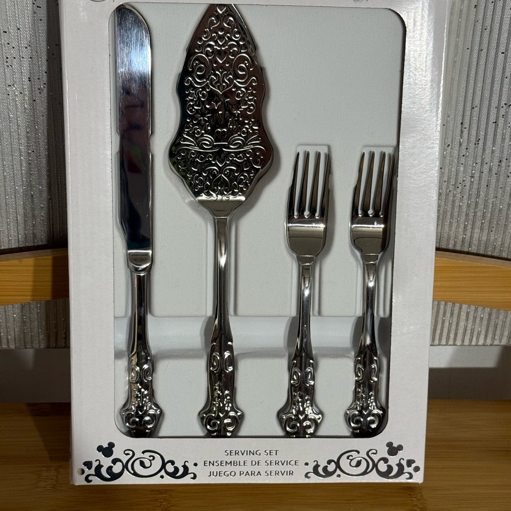 Disney Silver Tone Wedding Serving Set - Elegant Decorative Handles